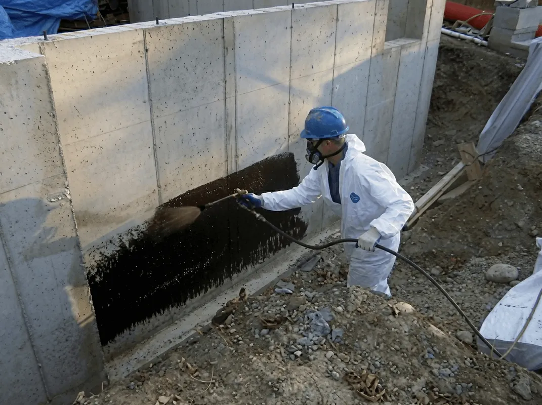 Professional waterproofing the exterior walls of the basement in Rochester, NY