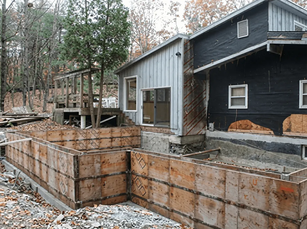 Prepared site with foundation forms for home remodeling and addition project in Rochester, NY